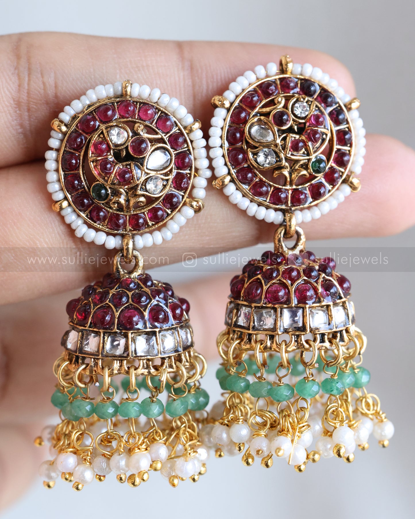 E1246 - Sullie Basic Jadau Kemp Replica Peacock Jhumka