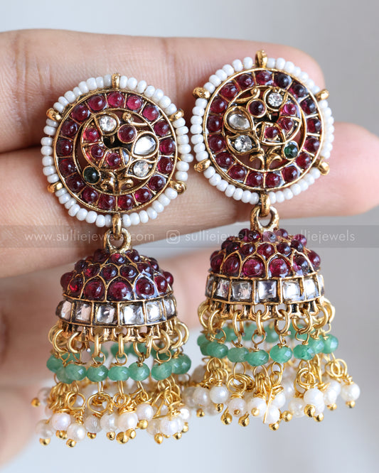 E1246 - Sullie Basic Jadau Kemp Replica Peacock Jhumka