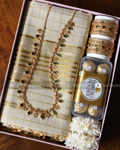Premium Onam Gift Hamper - Saree, Jewelry & Chocolates