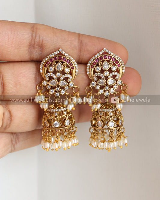 Premium Designer AD Stone White Jhumka