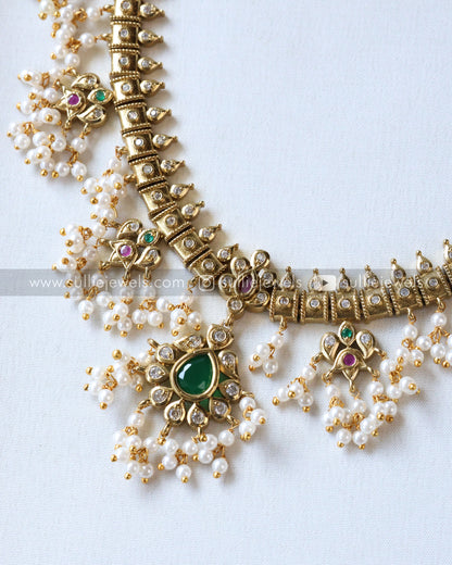 Premium Emerald Guttapusalu Necklace with Earring