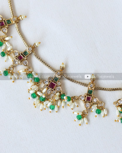 Green Beads Premium Stone Charm Necklace with Earring