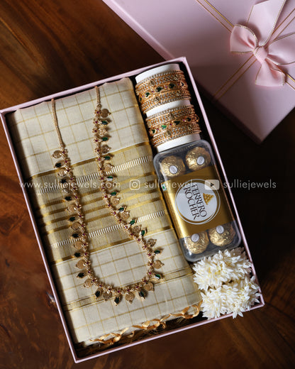 Premium Onam Gift Hamper - Saree, Jewelry & Chocolates
