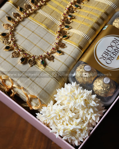 Premium Onam Gift Hamper - Saree, Jewelry & Chocolates