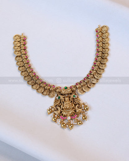 3641 - Premium Coin Goddess Necklace with Jhumka - Gold Beads
