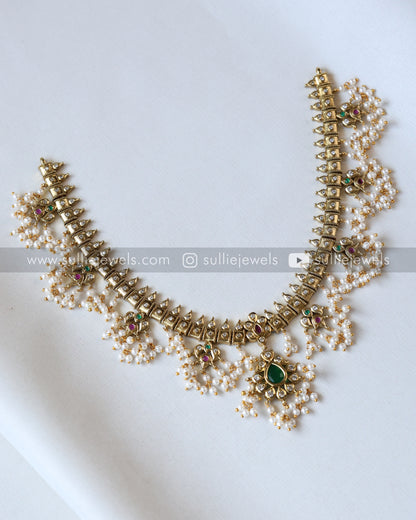 Premium Emerald Guttapusalu Necklace with Earring
