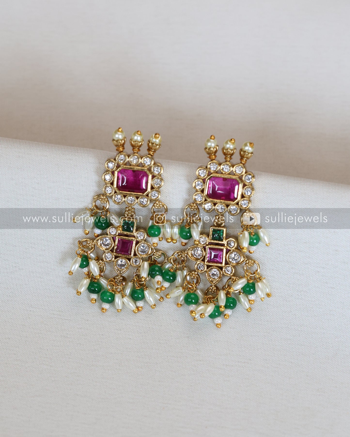 Green Beads Premium Stone Charm Necklace with Earring