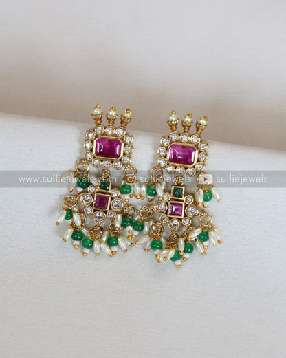 Green Beads Premium Stone Charm Necklace with Earring