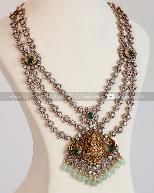 Lakshmi Premium 3 Layer AD Long Chain/Haaram ( Mint Beads ) with Earring