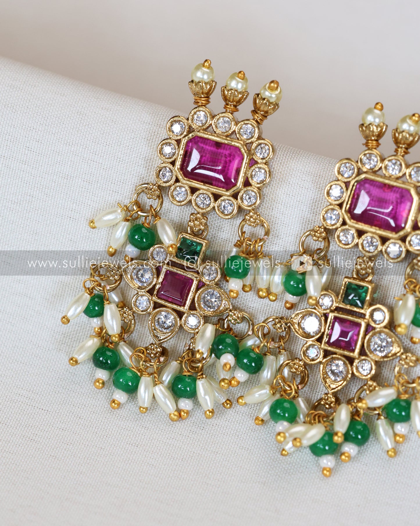 Green Beads Premium Stone Charm Necklace with Earring