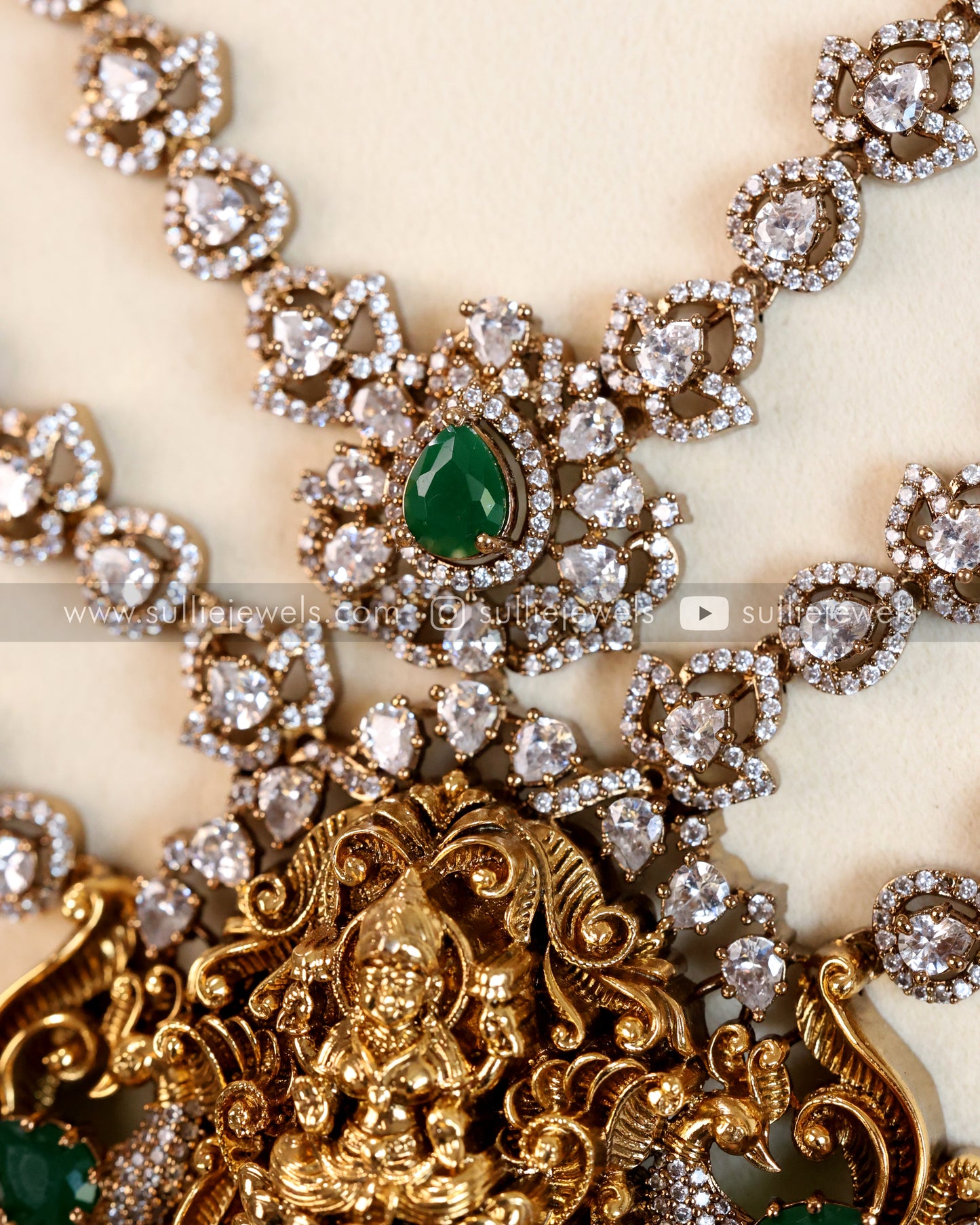 Lakshmi Premium 3 Layer AD Long Chain/Haaram ( Mint Beads ) with Earring