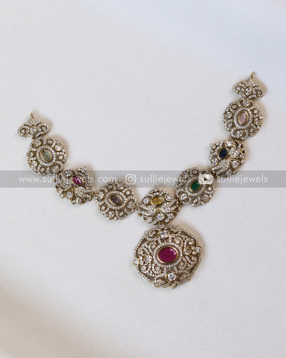Multicolour Stone Victorian Necklace with Earrings