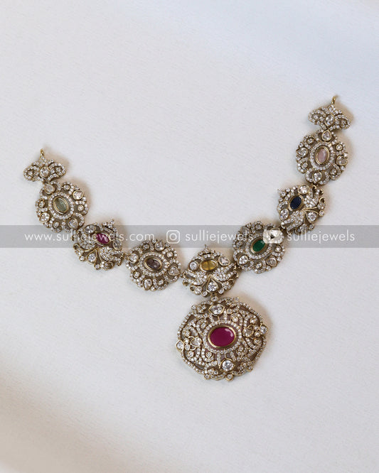 Multicolour Stone Victorian Necklace with Earrings