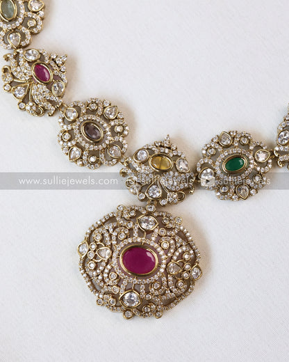Multicolour Stone Victorian Necklace with Earrings