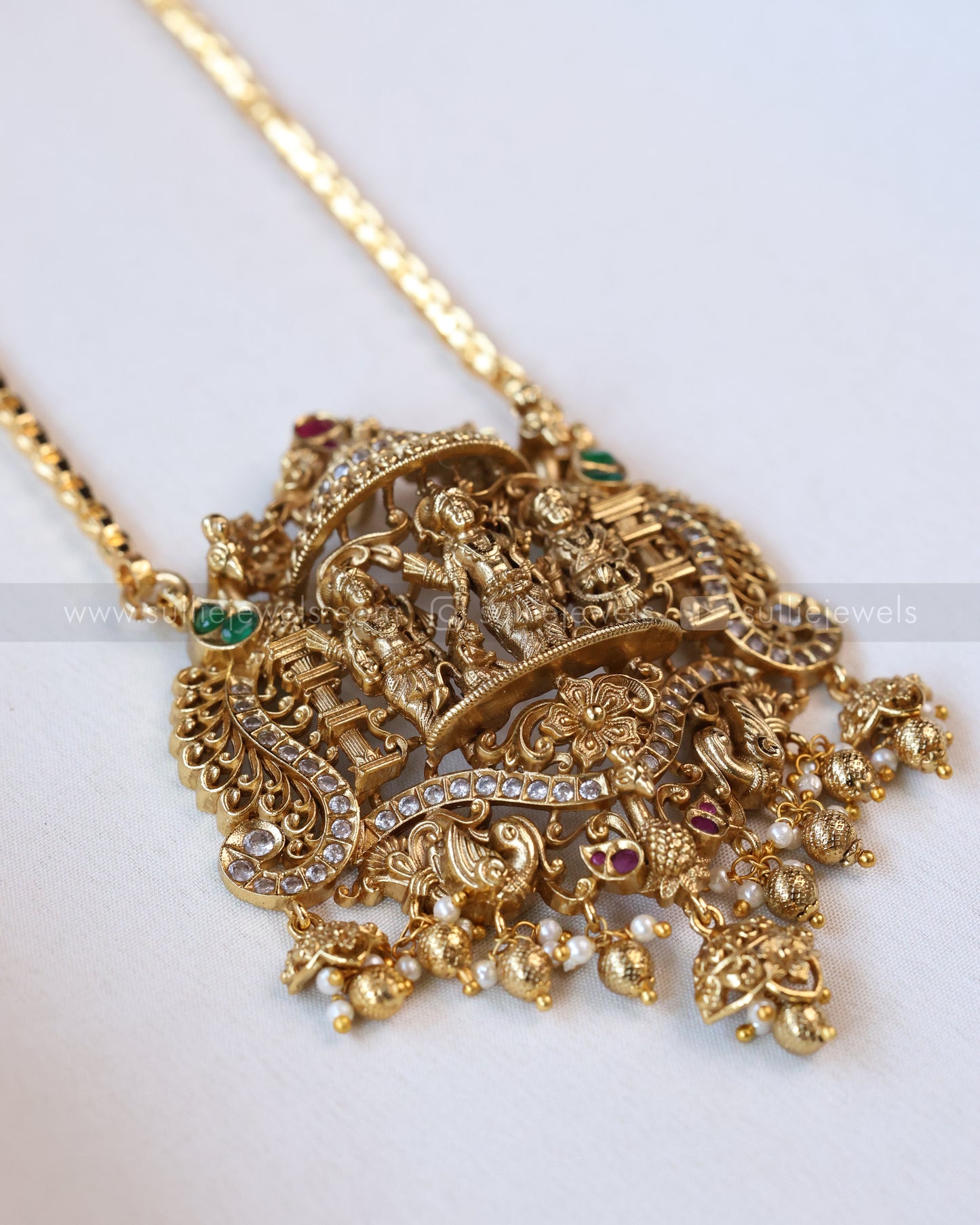 6034 - Gold Chain Ramparivar Pendant with Earrings