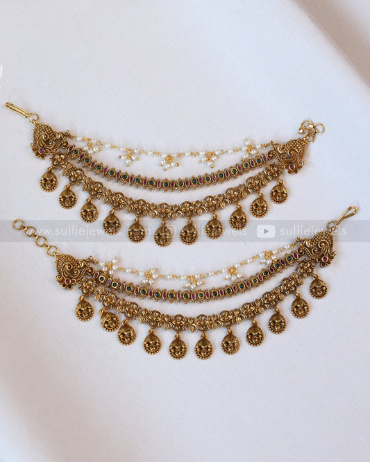 086 - Multi Stone 3 Layer Floral Hanging Matti / Earchain