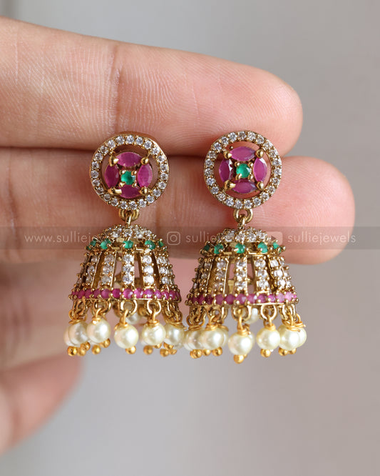 E1238 - AD Minimal Jhumka with Pearl Drops