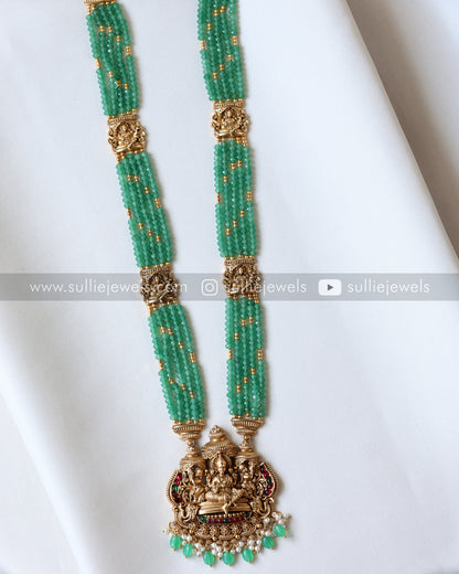 Sullie Basic - Gold & Onyx Beads Lakshmi Long Chain / Haaram with Jhumka