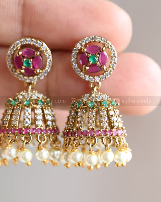 E1238 - AD Minimal Jhumka with Pearl Drops