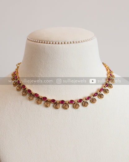 Minimal Ruby Coin Necklace with Stud