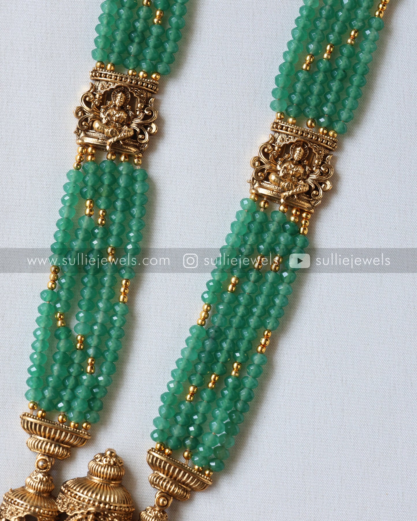 Sullie Basic - Gold & Onyx Beads Lakshmi Long Chain / Haaram with Jhumka