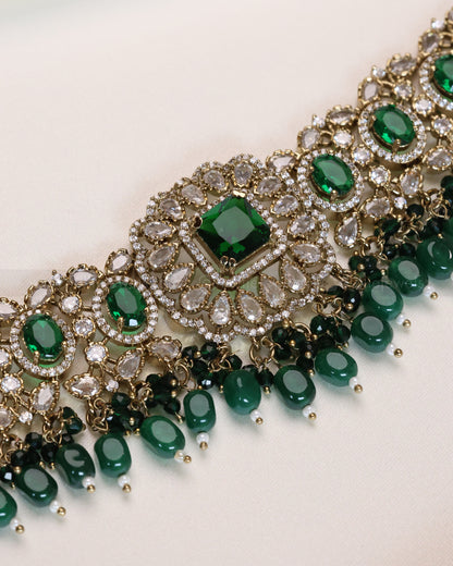 Premium Polki Emerald Heavy Choker with Earrings
