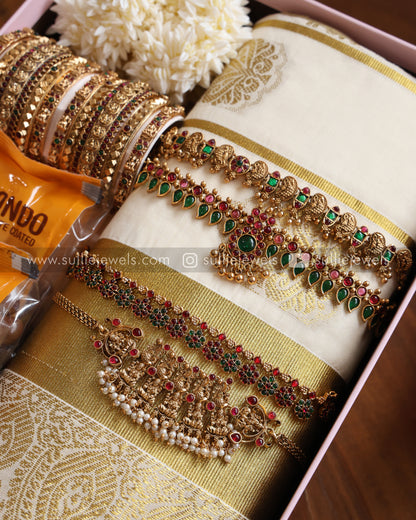 Onam Gift Hamper - 18 piece jewelry, saree, jasmine & almonds