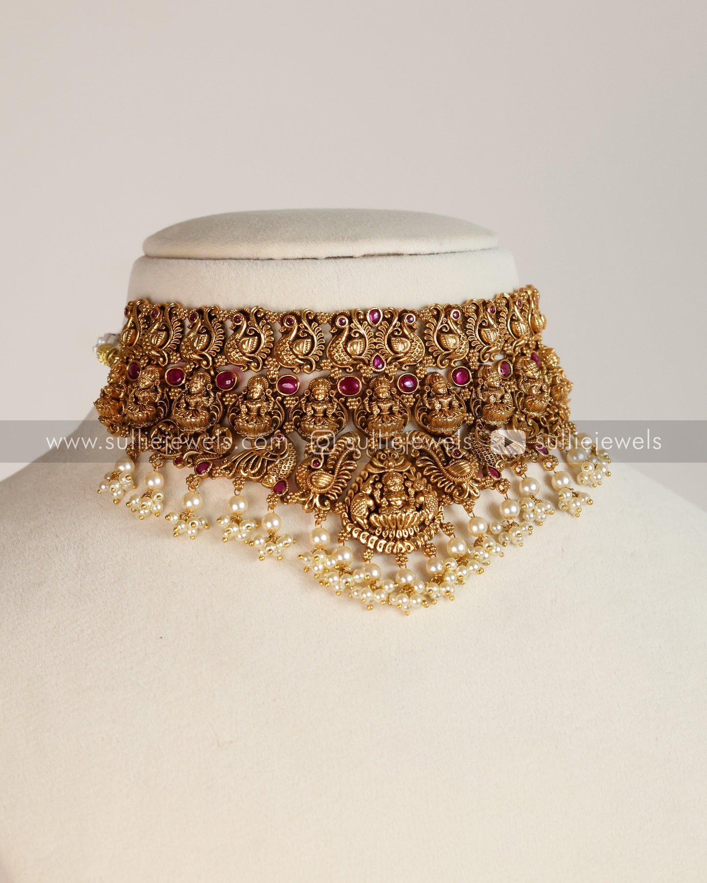 Antique Premium Ruby Lakshmi Bridal Choker with Jhumka