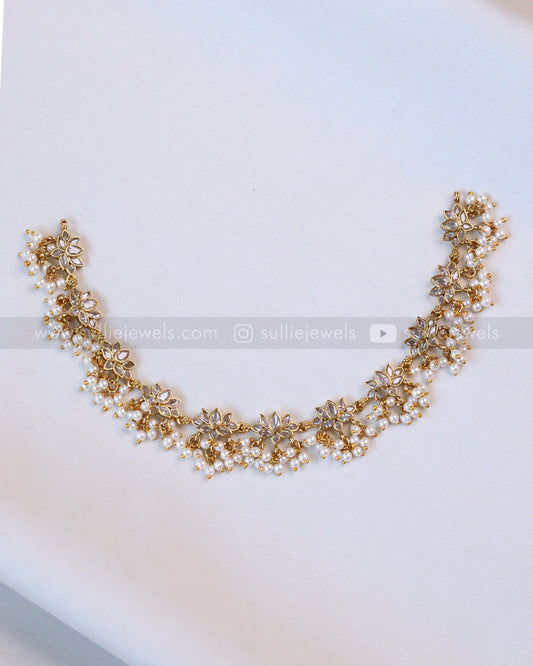 3636 - White Lotus with Pearl Hangings Necklace Set