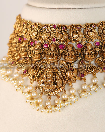 Antique Premium Ruby Lakshmi Bridal Choker with Jhumka