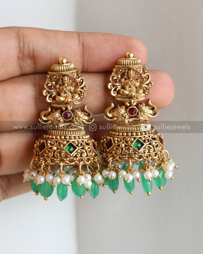 Sullie Basic - Gold & Onyx Beads Lakshmi Long Chain / Haaram with Jhumka