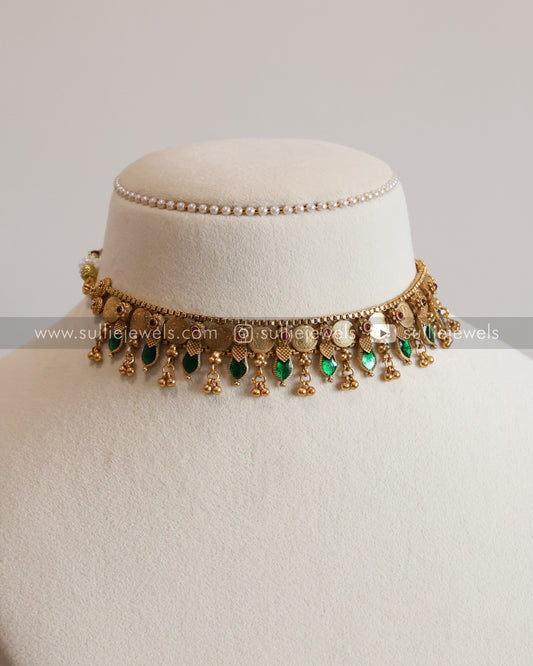 Sullie Basic - Traditional Palakka & Coin Choker with Earrings