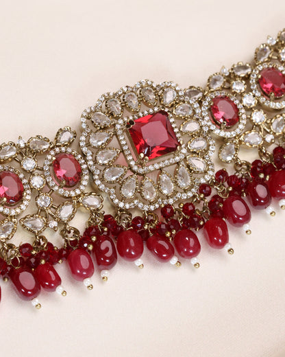 Premium Polki Ruby Choker with Earrings