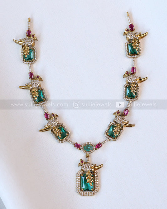 3639 - Blue Green Parrot Necklace with Stud