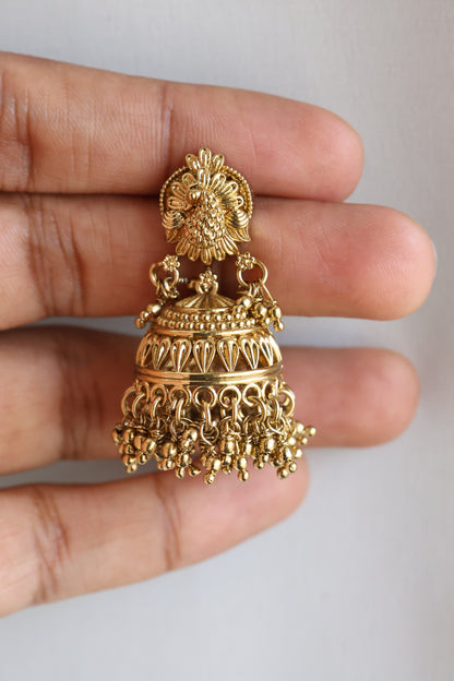 Green Stone Coin Long Chain /  Haram with Gold Jhumka