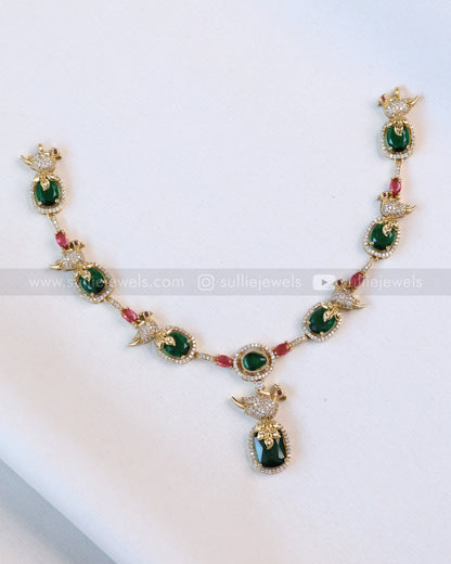 3643 - Emerald & Ruby Stone Parrot Necklace with Stud