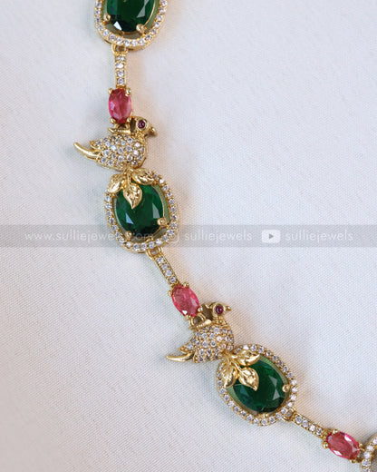 3643 - Emerald & Ruby Stone Parrot Necklace with Stud