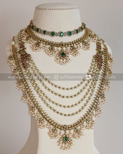 No Idol Layerd Guttapusalu & Stone Bridal Combo ( 6 piece )