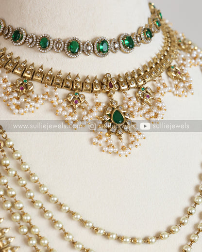 No Idol Layerd Guttapusalu & Stone Bridal Combo ( 6 piece )