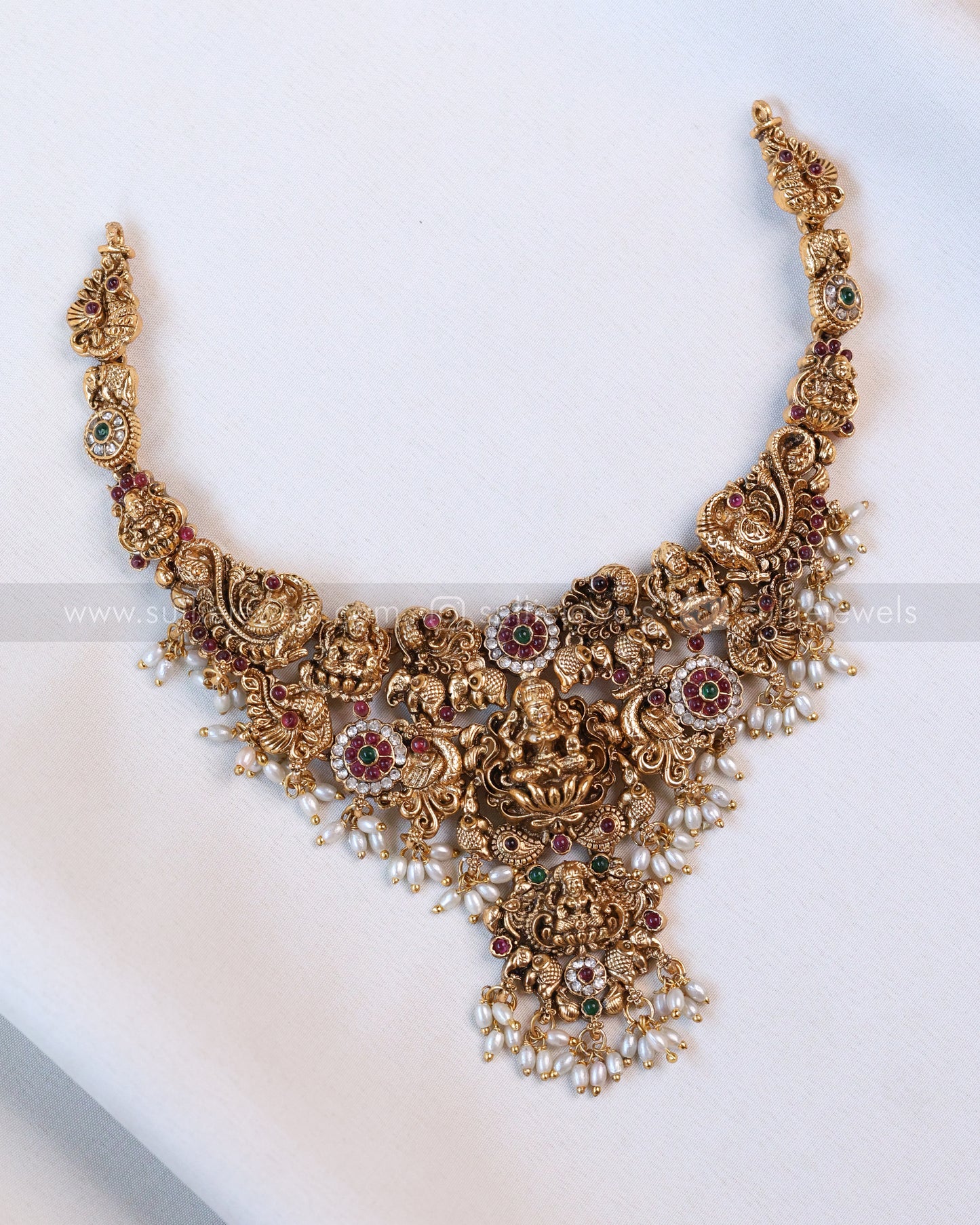3646 - Sullie Basic Lakshmi Gold & Stone Pearl Necklace with Earring