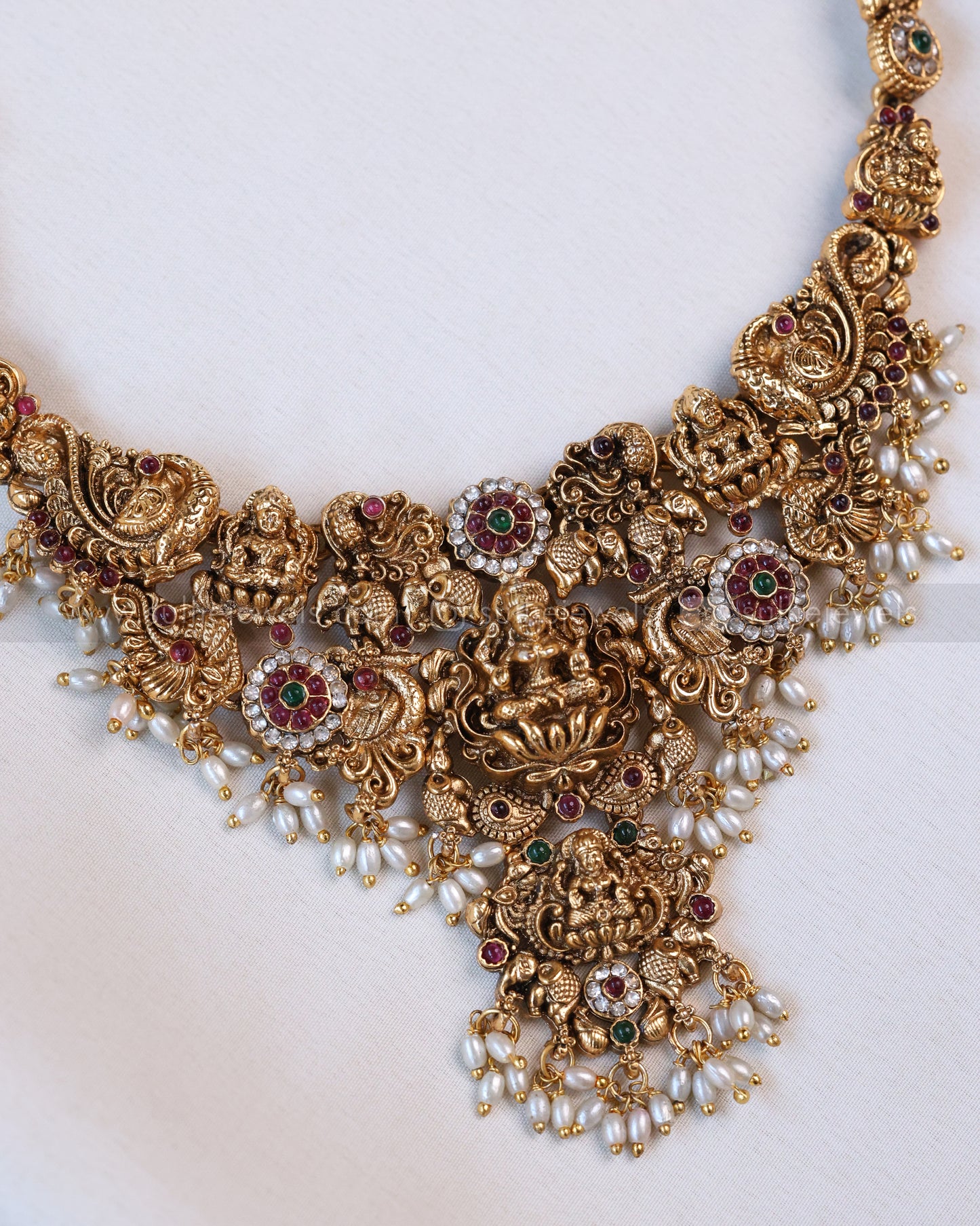 3646 - Sullie Basic Lakshmi Gold & Stone Pearl Necklace with Earring