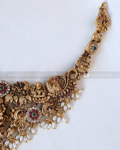3646 - Sullie Basic Lakshmi Gold & Stone Pearl Necklace with Earring