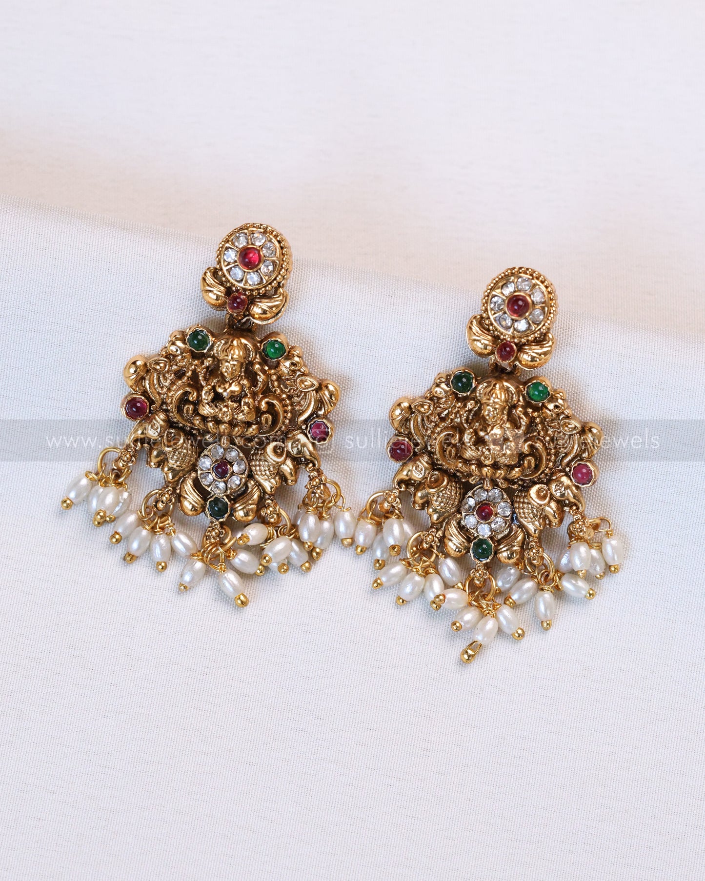 3646 - Sullie Basic Lakshmi Gold & Stone Pearl Necklace with Earring