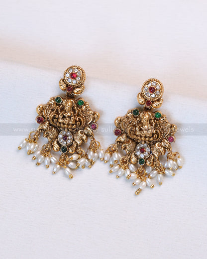 3646 - Sullie Basic Lakshmi Gold & Stone Pearl Necklace with Earring