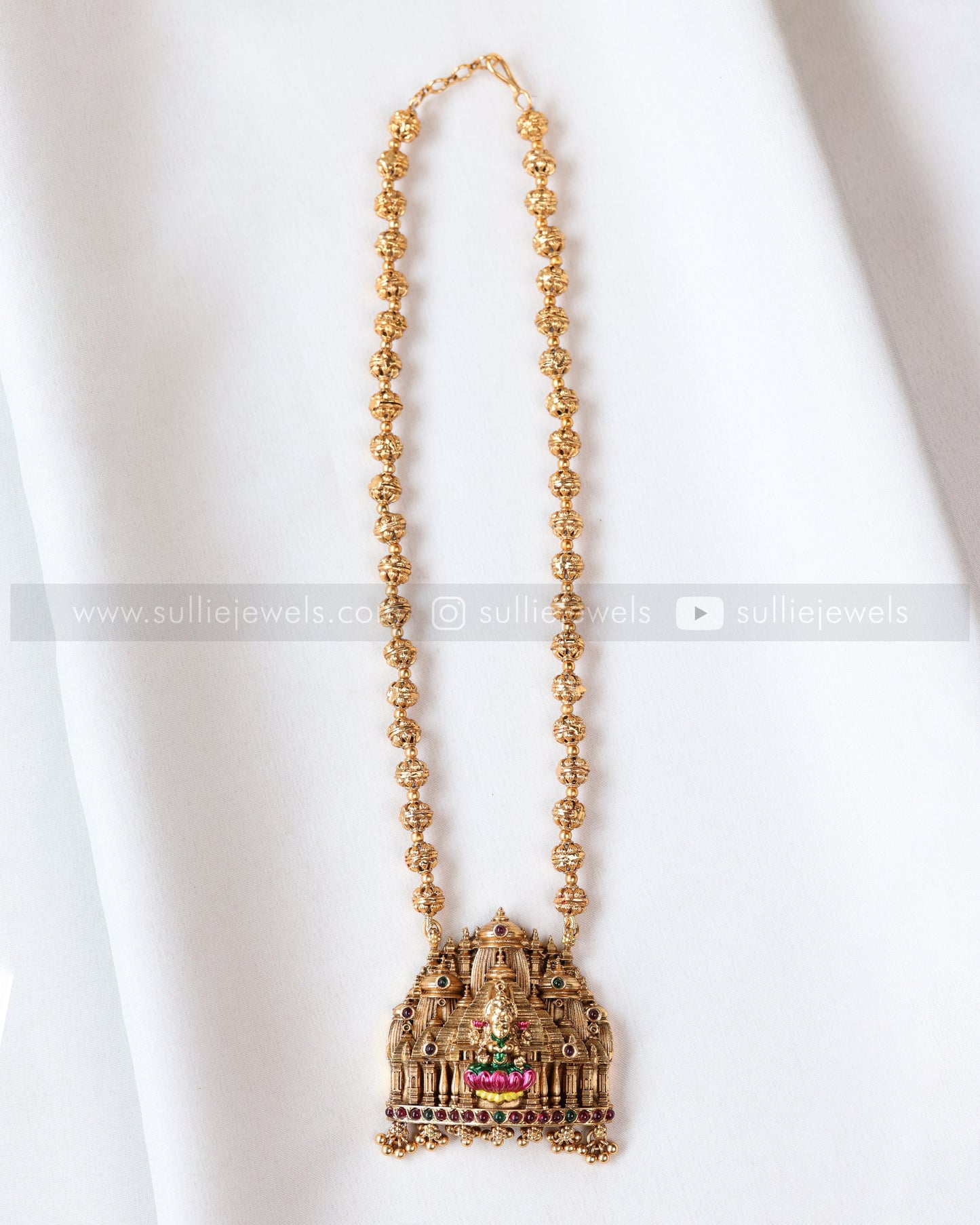 6063 - Sullie Basic - Meenakari Lakshmi Kovil Design Ball Chain Pendant with Jhumka