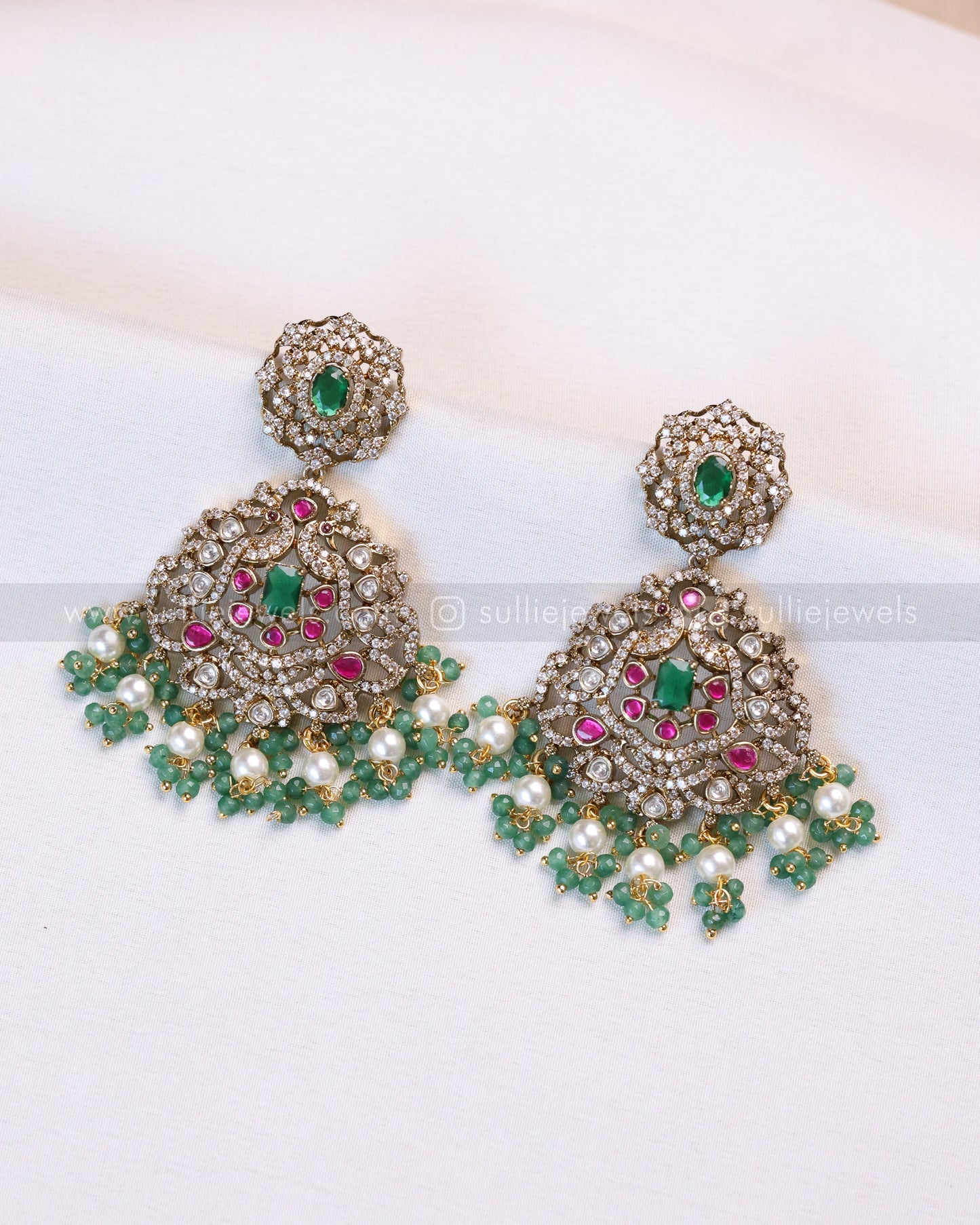 7138 - Victorian Pearl Onyx Beads Long Chain / Haaram with Earring