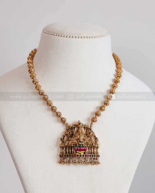 6063 - Sullie Basic - Meenakari Lakshmi Kovil Design Ball Chain Pendant with Jhumka