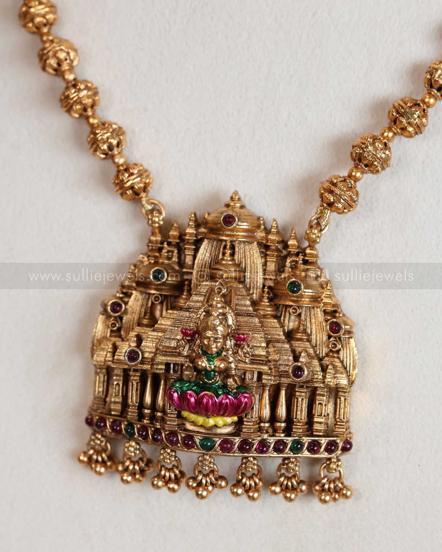 6063 - Sullie Basic - Meenakari Lakshmi Kovil Design Ball Chain Pendant with Jhumka