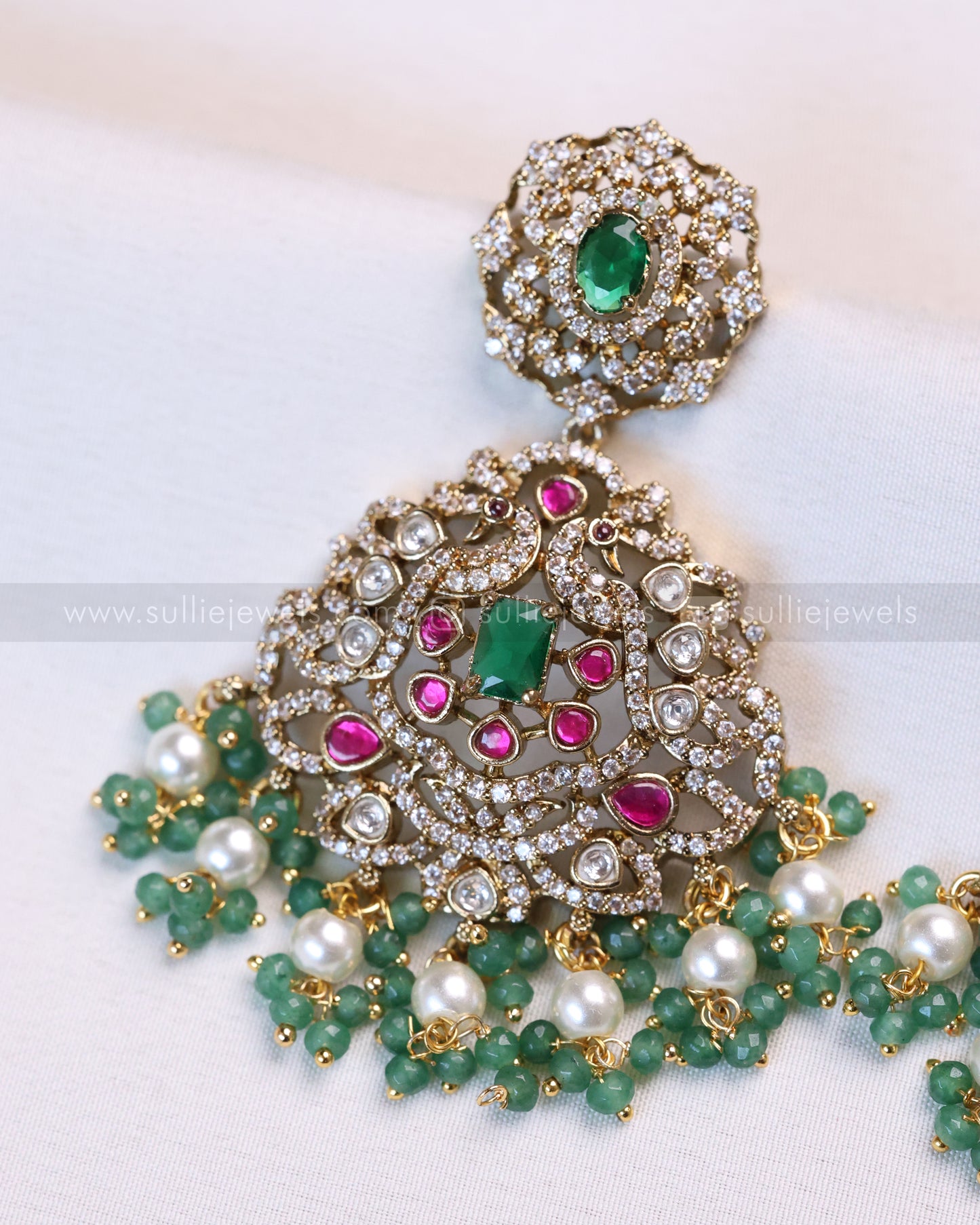 7138 - Victorian Pearl Onyx Beads Long Chain / Haaram with Earring