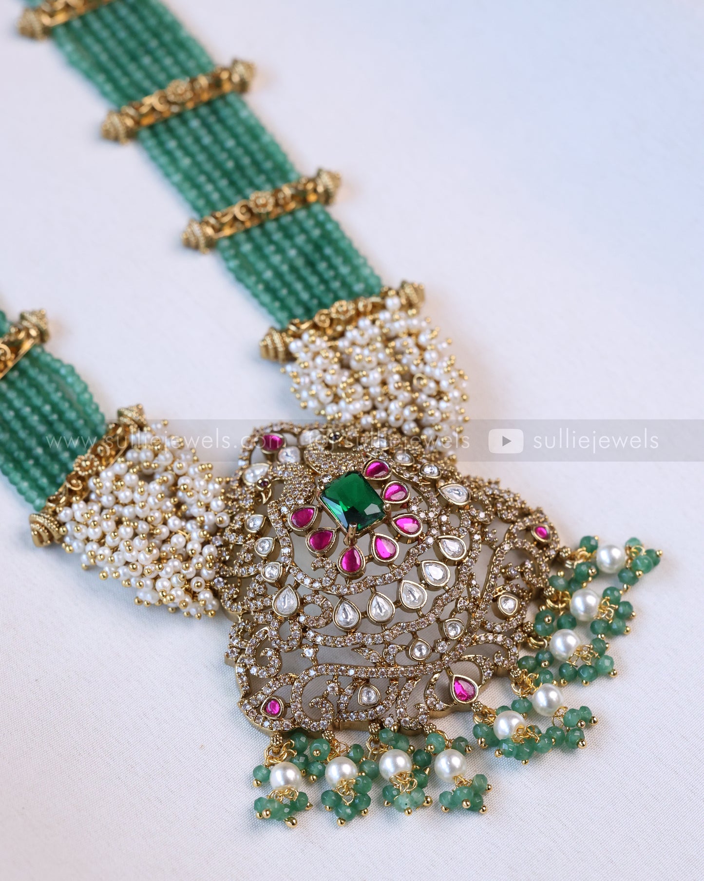 7138 - Victorian Pearl Onyx Beads Long Chain / Haaram with Earring